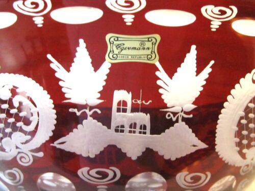EGERMANN VINTAGE CZECH GLASS BOWL RUBY RED CUT TO CLEAR w TRADITIONAL DESIGNS - Picture 18 of 24
