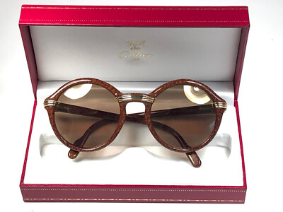 VINTAGE CARTIER CABRIOLET BROWN & GOLD 49MM SUNGLASSES MADE IN