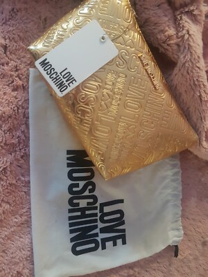 Love Moschino Tasche Clutch neu metallic gold Leder