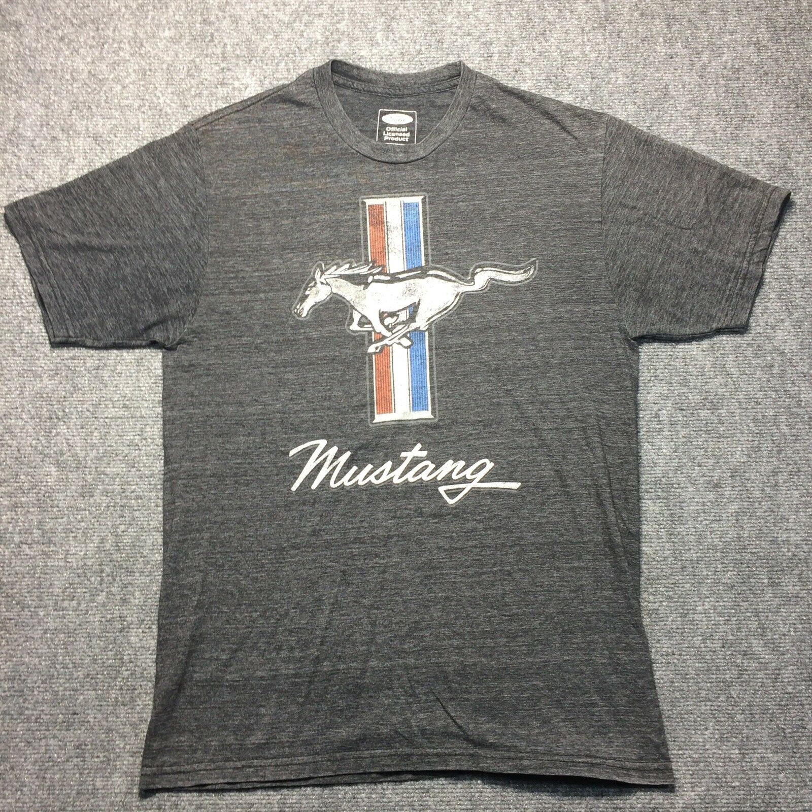 PONY Camicia Ford Mustang Uomo Taglia Large Grigio Scuro Manica Corta Licenza Ufficiale