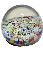 Vintage Murano Glass Italy Millefiori Star Flowers Art Italian Glass Paperweight