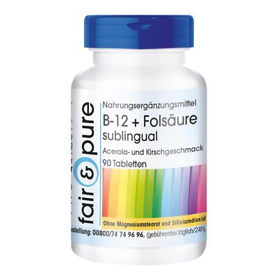 Vitamin B12 + Folsäure sublingual, 90 Tabletten zum Lutschen, vegan, fair & pure