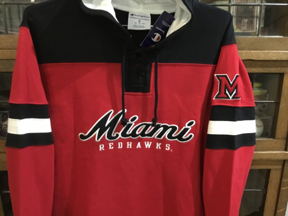 NWT Miami Ohio RedHawks Hockey CHAMPION Lacer SCRIPT Sweatshirt SZ