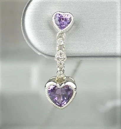 COLLAR Y PENDIENTES ZALES PLATA ESTERLINA DOBLE CORAZÓN AMATISTA Y DIAMANTE ACENTO Foto 3 de 4