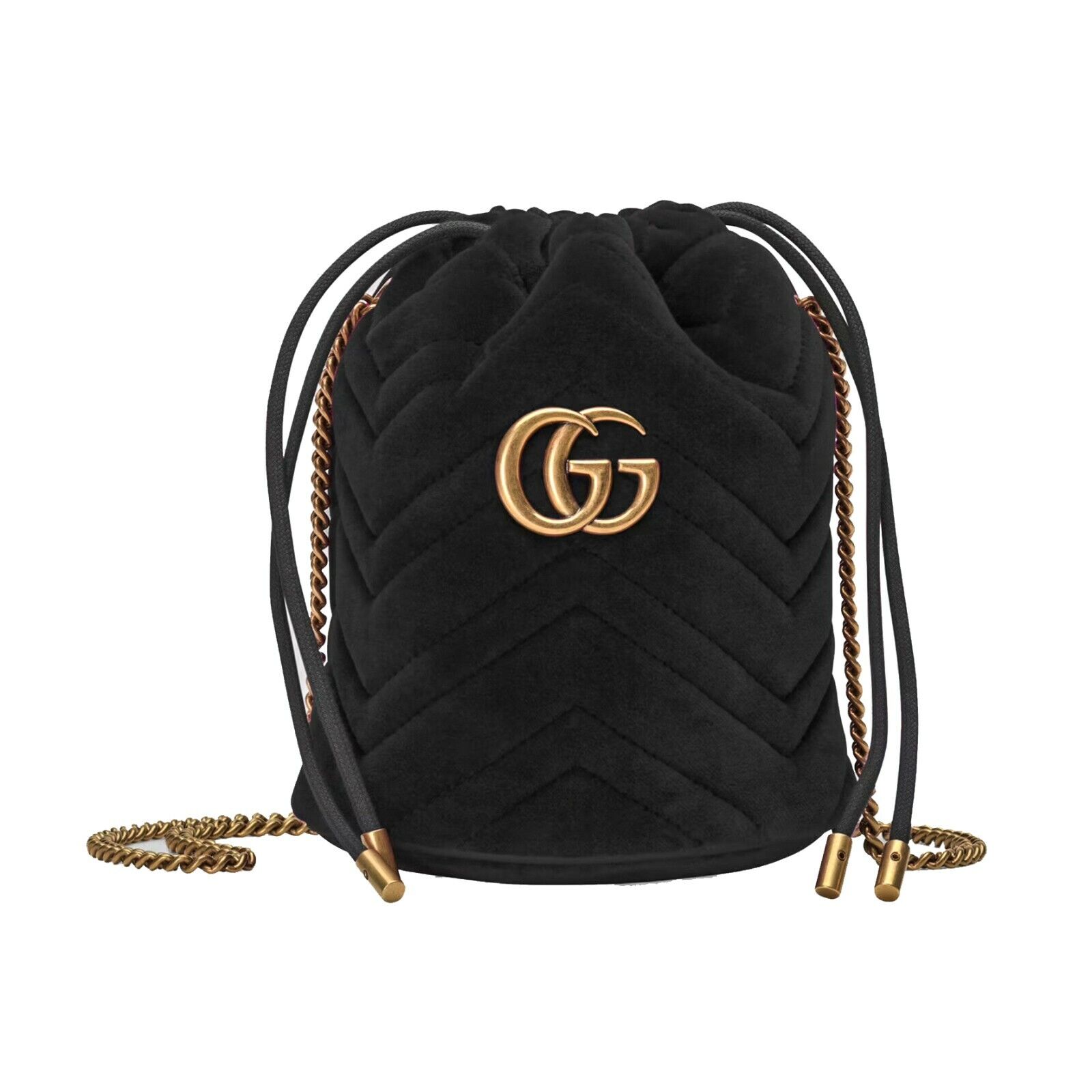 GUCCI GG Marmont Mini Bucket Bag White Matelasse Chevron Leather