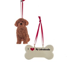 Labradoodle with Dog Bone Ornament Set