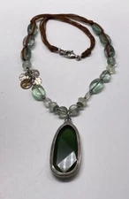 Silpada Sterling Silver Aqua Green Glass Brown Cord Necklace Copper
