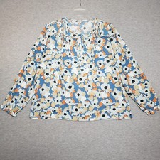 Joie Top Women's XL Chiffon Long Sleeve Ruffled Cuffs Floral Blouse Pintucking