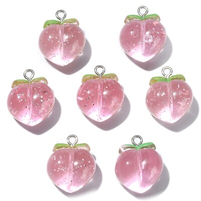 10Pcs Pink Peach Resin Charms - 3D Fruit Pendants For Jewelry Making (16x20mm)