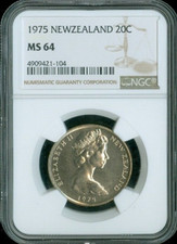 1975 New Zealand 20 Cents NGC MS64 Quality