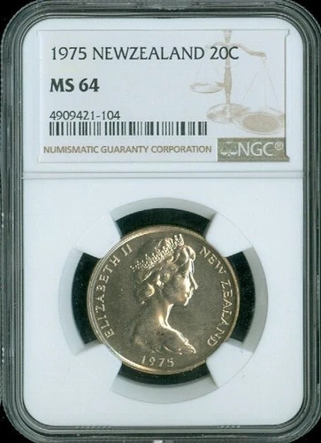 1975 New Zealand 20 Cents NGC MS64 Quality