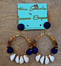 ANTICA SARTORIA BLUE BLACK WITH SHELLS BEADS EARRINGS PIERCED NWT