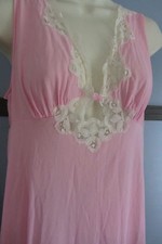VTG Nightgown Long Maxi Pink Lace Trim Silky Soft Small