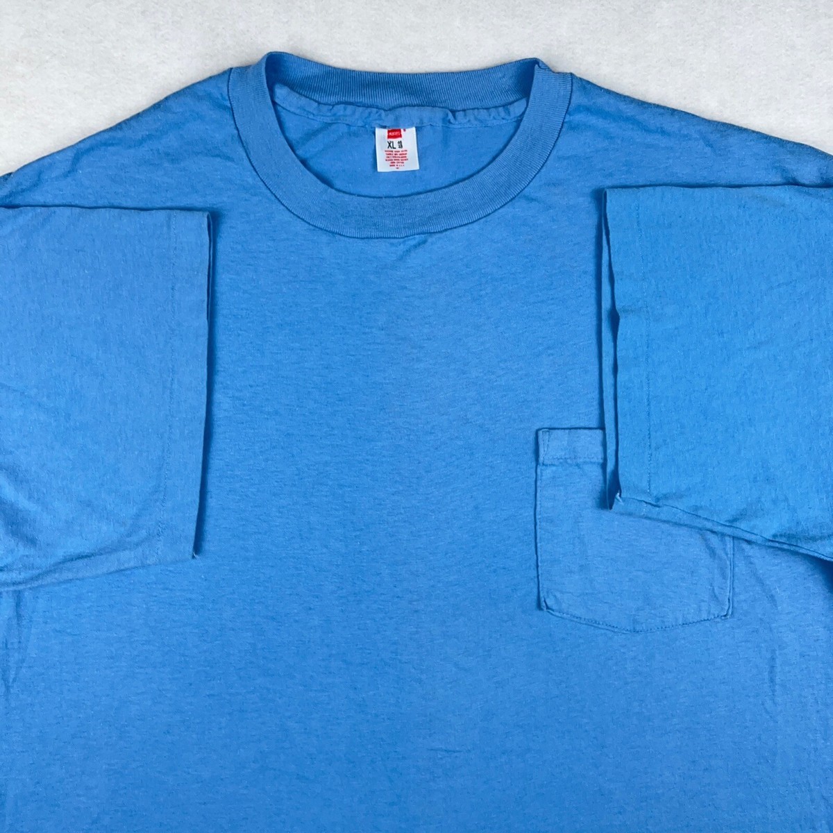vintage 70s BLANK LIGHT BLUE HANES POCKET T-Shirt XL single stitch 