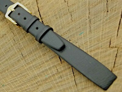 NOS Vintage 12mm Black Leather Hirsch Watch Band w Gold Tone Buckle Unused 