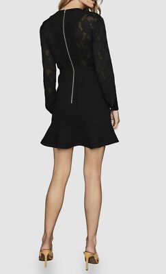 $698 Reiss Womens Black Floral Pippa Burnout long-Sleeve Ruffle Mini Dress  US 0 | eBay
