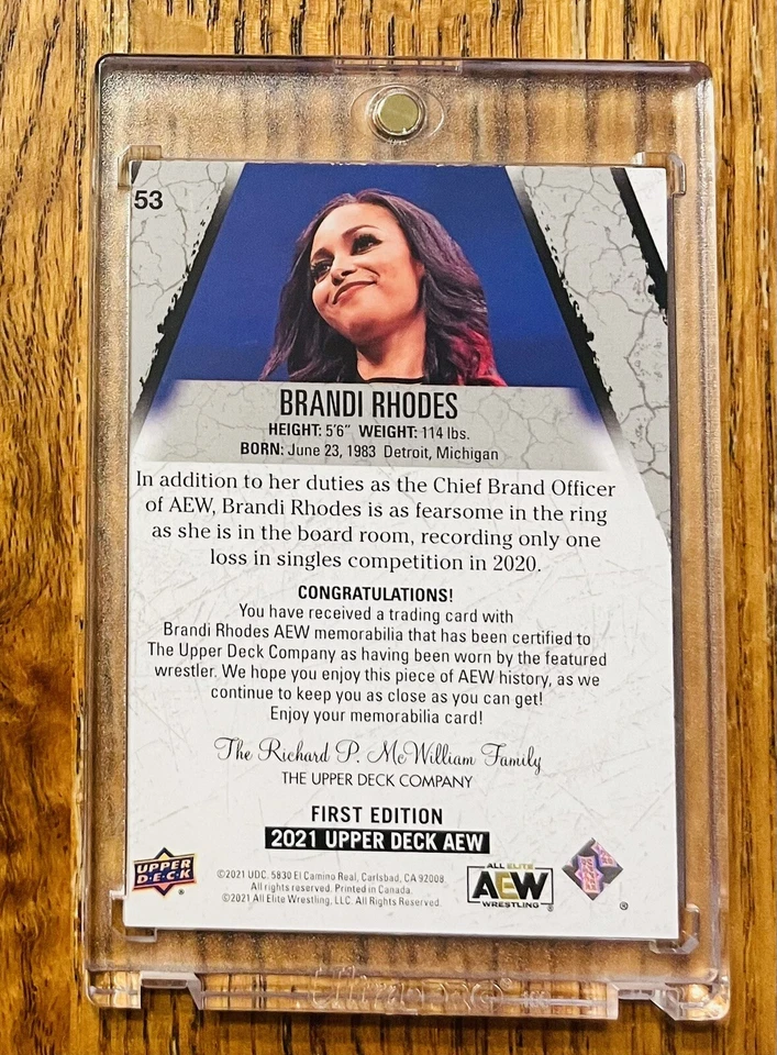 2021 AEW All Elite Wrestling Red Memorabilia /50 Brandi Rhodes #53 First Edition - Image 2 of 2