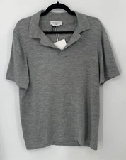 Gabriela Hearst Mens Gray Wool Short Sleeve Knit Polo Shirt sz L