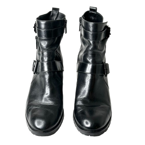 Michael Kors Gretchen Mid Heel Bootie Black Leather Moto Chunky Lug Sole 9M - Picture 3 of 12
