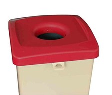 87L Square Recycling Bin Beige Container Red Lid for Cans Bottles | Waste Bin