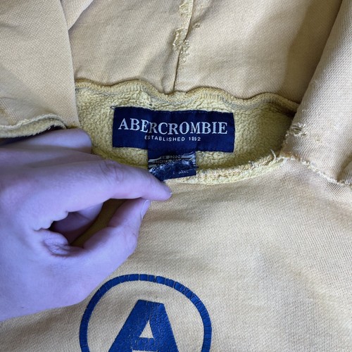 Vintage Y2K Abercrombie & Fitch Hoodie Sweatshirt Mens Medium Yellow Distressed - Picture 3 of 23