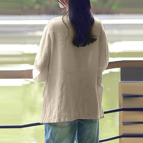 Women's Casual Solid Color Loose Cotton Linen Medium Sleeve Large Size Tops - Bild 11 von 27