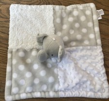 Baby Essentials Elephant Gray White Polka Dot Minky Security Blanket/Lovey