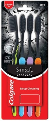 Colgate Slim Soft Charcoal Extra Soft Toothbrush (Pack of 4) free ship
