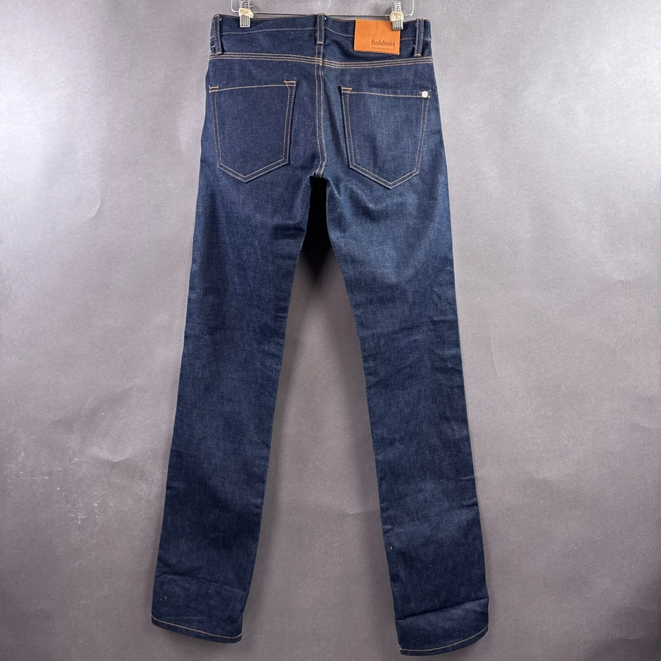 Pantalones de mezclilla Baldwin para hombre 30x36 ribete azul Henley hechos en la oscuridad EE. UU. (etiquetados 27) Foto 4 de 4