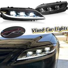 One Pairs Led Headlights Fit 2003-2008 Mazda Wsequential Projector Front Lamps