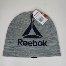 Image of Reebok Men's Beanie Hat Heather Gray with Blue Logo - One Size MSRP $30