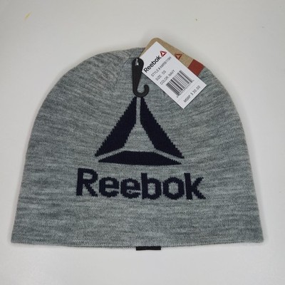 Reebok Men's Beanie Hat Heather Gray with Blue Logo - One Size MSRP $30