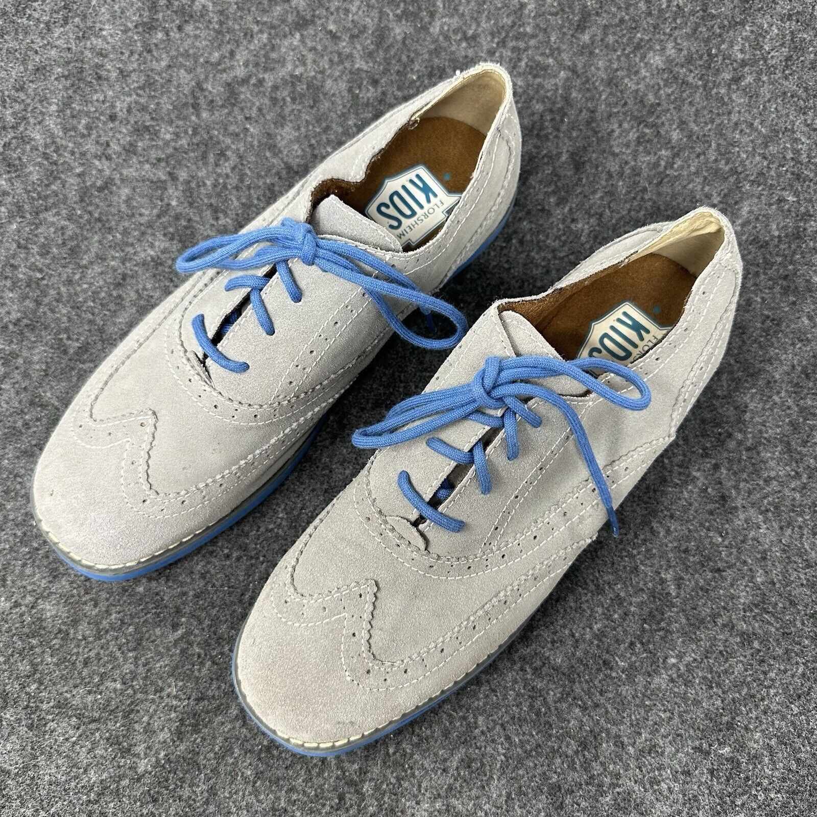 SAOLA Scarpe Oxford Florsheim KIDS taglia 6M grigio pelle scamosciata suola e lacci blu 16523