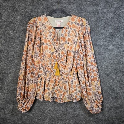 Flying Tomato Top Womens M Wildflower Flowy Sheer Lined Boho Drop Waist Festival