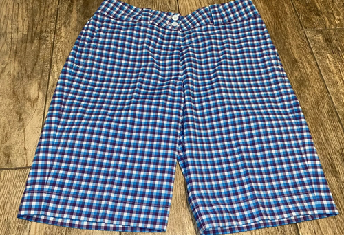 Nike Golf Fit Dry Women's 6 Blue Purple Plaid Golf Flat Front Shorts - Picture 1 of 6