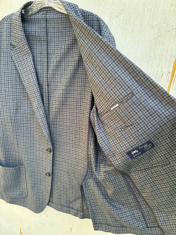 J. Abrigo Blazer Deportivo Crew Ludlow Moon Para Hombre 46 L Azul Gris Cuadros Worsted con Algodón Foto 4 de 4