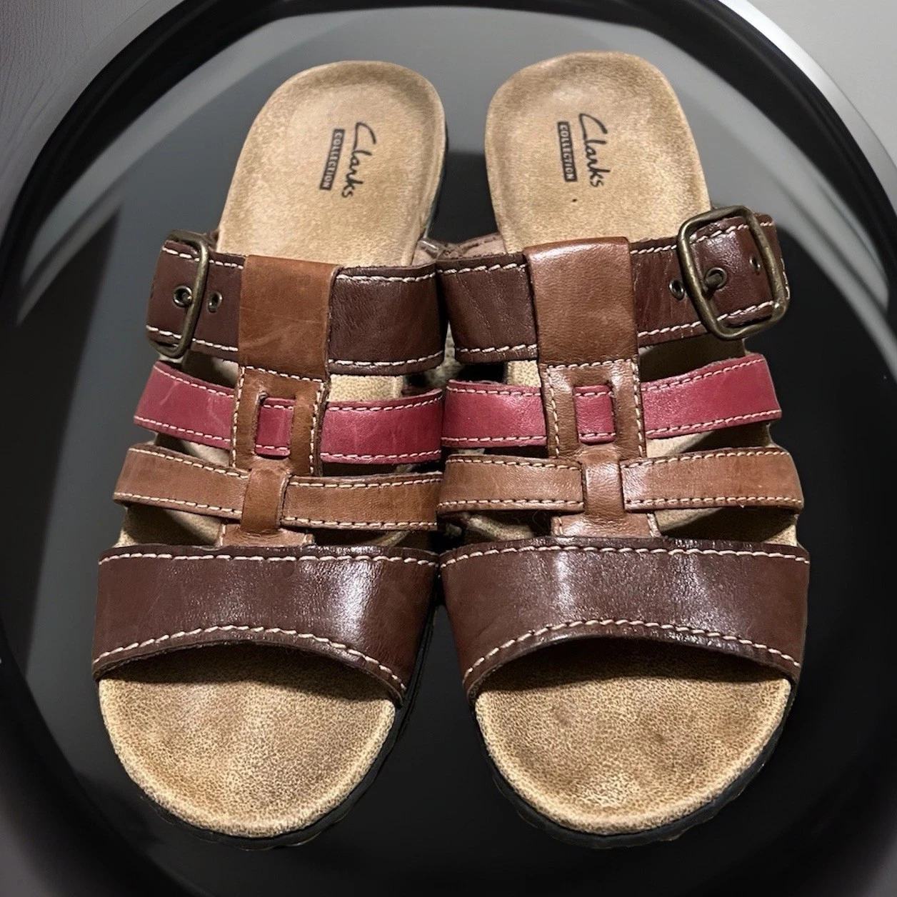 Clarks Collection Sandali Donna 8 5 Marrone Multi Pelle Slip On Comodi Casual