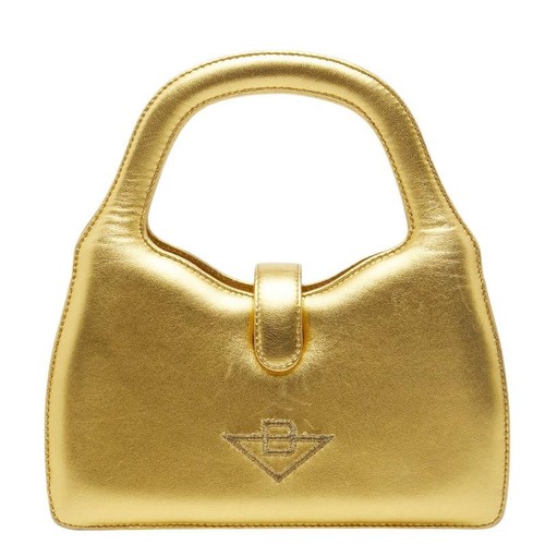 Bottega Veneta Mini Gold Leather Top Handle Bag Mirror Auth