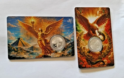 2 X 1.5 GRAM SILVER LIBERTAD TRIBUTE COINS IN BEAUTIFULL DISPLAY CARDS WITH COA