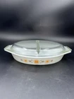 Vintage Pyrex Glass Town & Country 1 1/2 Quart Divided Oval Casserole with Lid