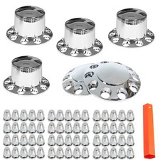 Semi Truck Rear Front Chrome Wheel Axle Cover Hub Cap 33mm Lug Nuts Thread-on