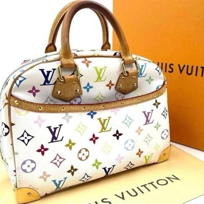 LOUIS VUITTON Multicolor Trouville M92663 Blanc Hand Bag LV Used Auth