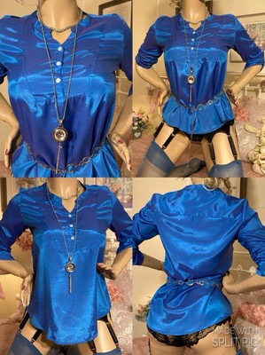 HOCHGLANZ SPIEGEL FLÜSSIG SATIN zweifarbig sexy Sekretärin Herrin Tunika Bluse L