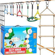Ninja Warrior Obstacle Course for Kids   2 X 50 Ft Slacklines with 10 Weatherpro