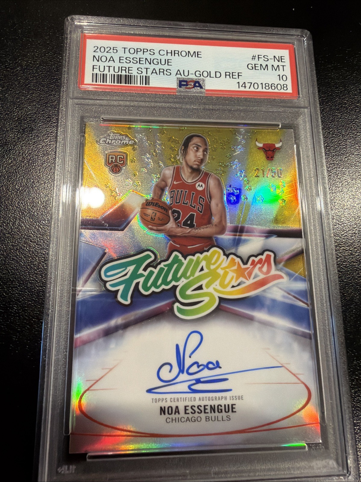2025-26 Topps Chrome Noa Essengue Gold Refractor Auto /50 Psa 10 Bulls Gem Pop 1