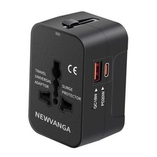 Black USB C Travel Adapter - All in One Worldwide Plug - Universal