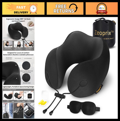 Memory Foam Travel Neck Pillow - Ergonomic Support, Washable Cover, Eye Mask & E