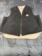 Carhartt Vintage 70/80 Sherpa Fleece Lined Black Canvas Work Vest Size XL