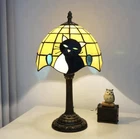Black Cat Tiffany Style Lamp Stained Glass Vintage Bedside Night Light Decor