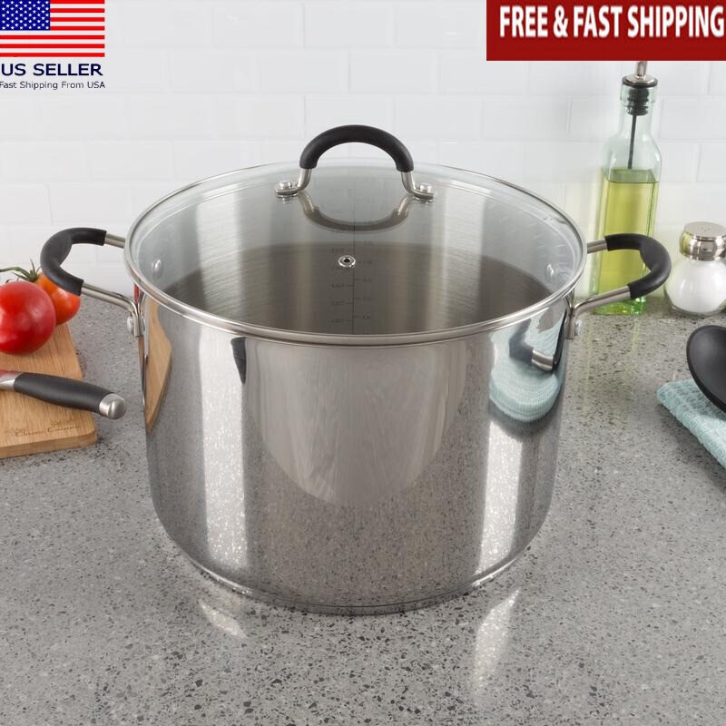 Large Stainless Steel Stock Pot W/ Lid Induction Gas Cooktops 12Qt Cookware New